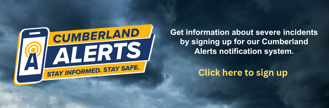 blue and yellow cumberland alerts logo over a dark storm cloud background